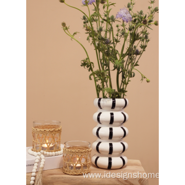 Tuscan Collection Classic Striped Ceramic VASE (Black/White)